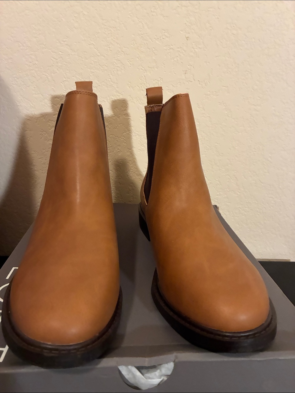 LOFT Tan Chelsea Booties with Dark Elastic Panels - Picture 2 of 6